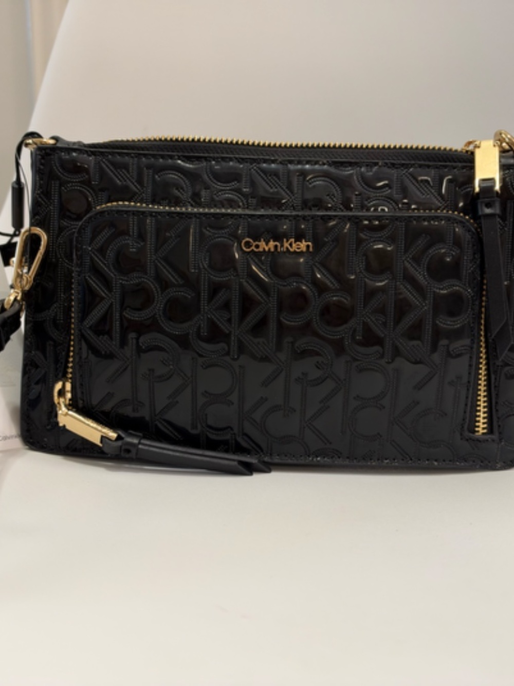Calvin Klein Black Embossed Monogram Crossbody Bag NWT